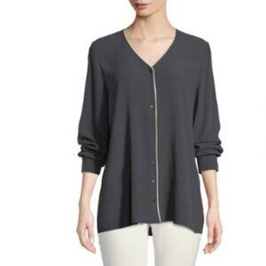 Eileen Fisher Silk Blouse with Contrast Piping Size Large